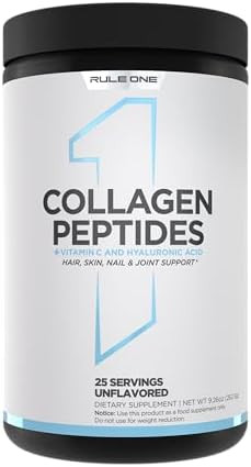 Rule 1 Proteins Collagen Peptides Powder Hydrolyzed Bovine Collagen Hyaluronic Acid And Vitamin C. Supports Hair Skin & Nails (20 Servings Peach Mango)