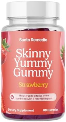 Santo Remedio Entalla Skinny Yummy Gummy Nutritional Supplement Gummy Fiber For Digestive Gut Support 60 Fiber & Prebiotic Gummies Strawberry Flavor 30 Servings