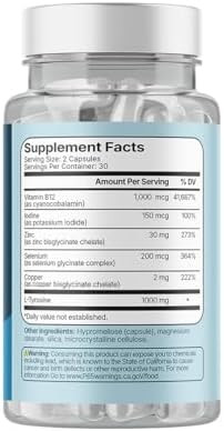 Santo Remedio Thyroid Plus Thyroid Health Healthy Brain Healthy Energy Levels Immune Health Contains Vitamin B12 Iodine Selenium Zinc Copper Ltyrosine 60 Capsules 30 Servings