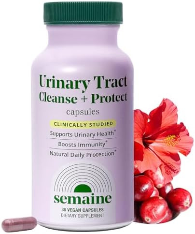 Semaine Urinary Tract Cleanse & Protect “ 30 Ct Bladder Support Supplement For Women Flushes Urinary Tract. Combines Cranberry Proanthocyanidins With Hibiscus.