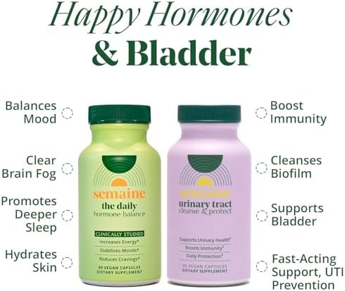 Semaine Hormone Balance & Bladder Health Bundle Promote Healthy Bladder Support Cellular Energy Immunity Mood & Hormone Balance. 1 Month Supply