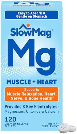 Slowmag Muscle + Heart Magnesium Chloride With Calcium Supplement To Support Muscle Relaxation Occasional Muscle Cramping & Heart Health High Absorption 180 Count