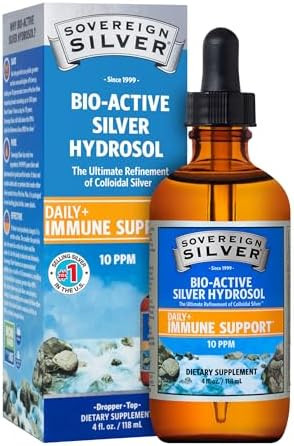 Sovereign Silver Immune Support Colloidal Silver Bioactive Silver Hydrosol 10 Ppm Liquid Twist Top 16 Fl Oz (473 Ml)
