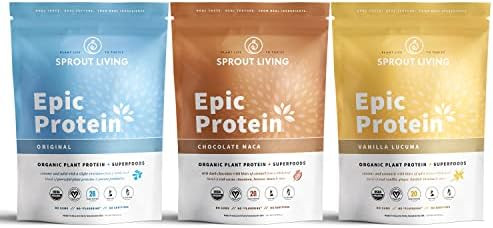 Sprout Living Epic Protein Bundle Original Chocolate Maca & Vanilla Lucuma (G Organic Plantbased Protein Powder Vegan Superfoods) 1Lb 12 Servings