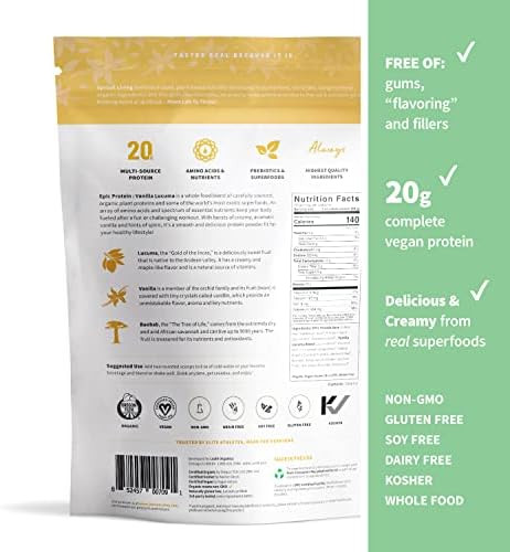 Sprout Living Epic Protein Bundle Original Chocolate Maca & Vanilla Lucuma (G Organic Plantbased Protein Powder Vegan Superfoods) 1Lb 12 Servings