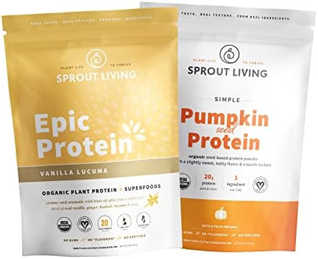 Sprout Living Protein Essentials Vanilla Lucuma & Pumpkin (Epic Protein Vanilla Lucuma And Simple Protein Pumpkin) Complete Organic Plantbased Protein Powders ¦