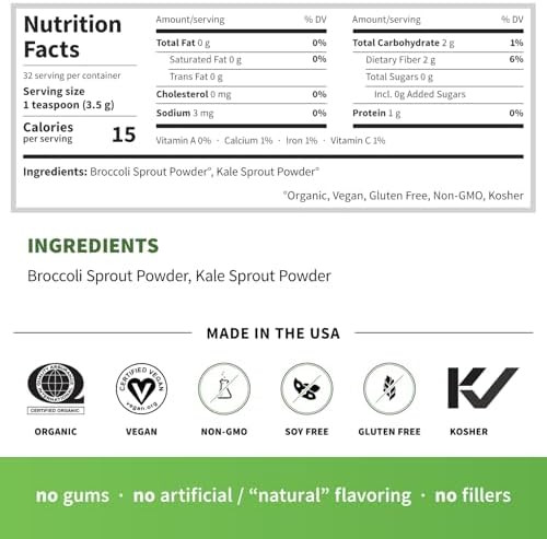 Sprout Living Broccoli And Kale Organic Sprout Mix Ze Dried Superfood Greens Powder 100% Pure Vegan Nongmo Gluten (4 Ounces 32 Servings)
