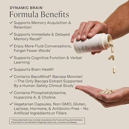 Stonehenge Health Dynamic Brain “ Bacomind Bacopa Nootropic Formula “ Memory Recall & Retention Phosphatidylserine Huperzine A Dha & Choline “ 40 Brainboosting Ingredients “ Nongmo 60 Caps