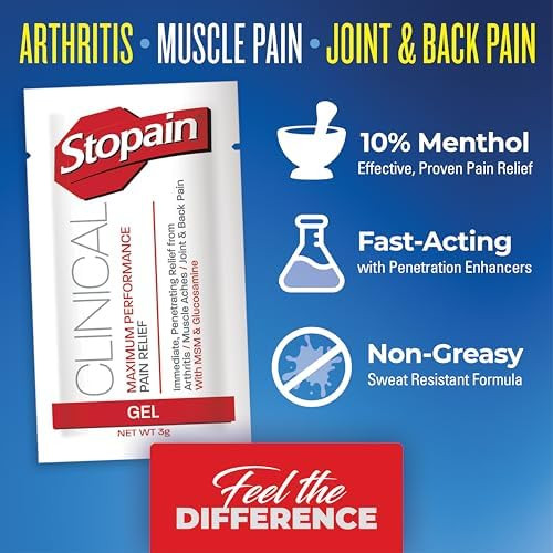 Stopain Pain Relief Clinical Gel Packets 50 Pack Made In Usa Maximum Performance Pain Relief With 10% Menthol Plus Glucosamine For Muscle Aches Joint Pain And Arthritis