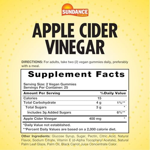 Sundance Apple Cider Vinegar Gummies 50 Count Apple Flavor Vegan Nongmo And Gluten Supplement