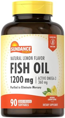 Sundance Fish Oil Softgels 1200Mg 90 Count With Active Omega3 Natural Lemon Flavor Purified To Eliminate Mercury Nongmo And Gluten Supplement