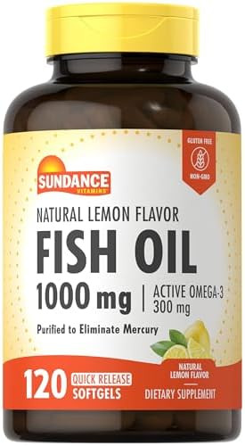 Sundance Fish Oil Softgels 1000Mg 120 Count Purified To Eliminate Mercury With 300Mg Active Omega3 Natural Lemon Flavor Nongmo And Gluten Supplement