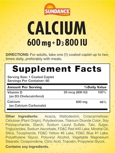 Sundance Calcium 600Mg With D3 60 Caplets Vegetarian Nongmo And Gluten Supplement