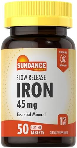 Sundance Iron 45Mg Slow Release Pills 50 Tablets Essential Mineral Supplement Vegetarian Nongmo And Gluten Formula