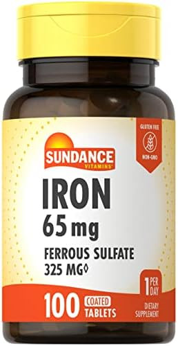 Sundance Iron Supplement Ferrous Sulfate 325Mg 100 Tablets Vegetarian Nongmo And Gluten