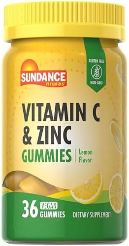 Sundance Vitamin C Gummies With Zinc For Adults 36 Count Lemon Flavor Vegan Nongmo & Gluten Supplement