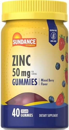 Sundance Zinc Gummies For Adults 50Mg Mixed Berry Flavor Vegan Nongmo And Gluten Supplement