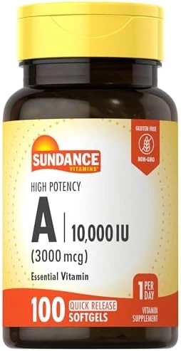 Sundance High Potency Vitamin A Softgels 3000Mcg 100 Count Essential Vitamin Nongmo And Gluten Supplement