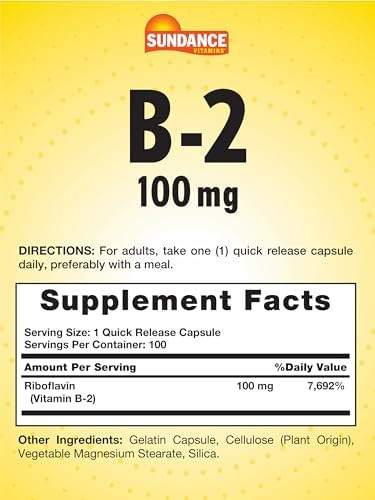 Sundance Vitamin B2 100Mg 100 Capsules Essential Vitamin Supplement Nongmo And Gluten Formula