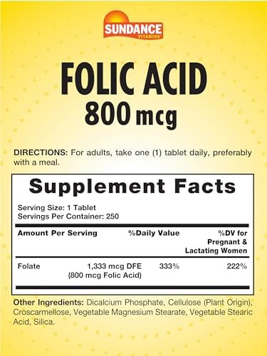 Sundance Folic Acid 800 Mcg 250 Vegetarian Tablets Essential Bvitamin Vegetarian Nongmo And Gluten Supplement