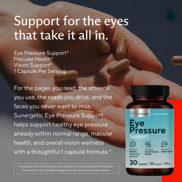 Sunergetic Premium Eye Pressure Support Supplement Eye Pressure Supplement With Saffron Lutein Zeaxanthin Bilberry & Pine Bark Supports Ocular Health & Overall Vision 30 Count