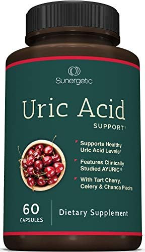 Sunergetic Premium Uric Acid Support Supplement “ Uric Acid Cleanse & Kidney Support “ Includes Tart Cherry Chanca Piedra Celery Extract & Turmeric 60 Capsules