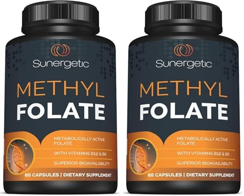 Sunergetic Premium Methyl Folate Supplement “ With Methylated Vitamin B12 And Vitamin B6 “ Metabolically Active Folate As Magnafolate Methylfolate 400 Mcg Per Capsule “ 60 Capsules