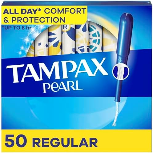 Tampax Pearl Tampons Regular Absorbency With Leakguard Braid Unscented 50 Count X 2 Packs (100 Count Total) (Packaging May Vary)