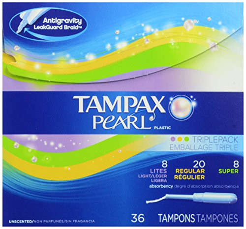 Tampax Pearl Plastic Tampons Light/Regular/Super Absorbency Multipack Unscented Tampons 36 Count