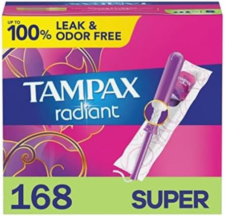 Tampax Radiant Tampons For Women With Leakguard Braid Super Absorbency Unscented 42 Count