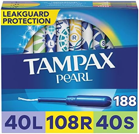 Tampax Pearl Plastic Tampons Light/Regular/Super Absorbency Multipack 188 Count Unscented (47 Count Pack Of 4 188 Count Total) Packaging May Vary