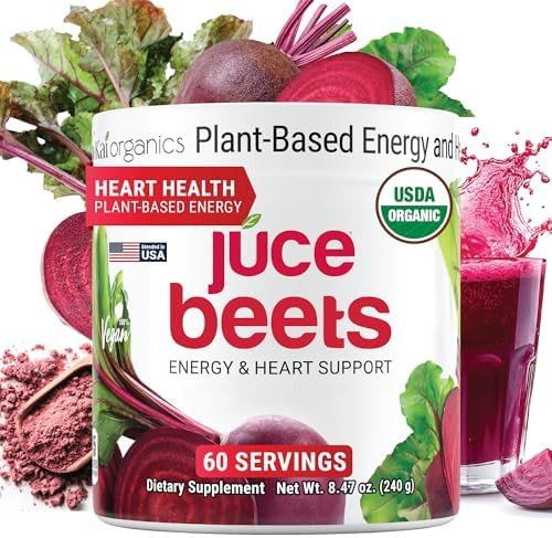 Terra Kai Organics Juce Beet Superfood Powder Made With 100% Pure Organic Beets (60 Serving) All Natural Nitric Oxide Supplement Gluten Soy Vegan Non Gmo (240 G)