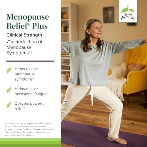 Terry Naturally Menopause Relief Plus Menopause Symptom Supplement Supplement To Aid Against Occasional Tiredness & Night Sweats Supplement With Rhodiola & Black Cohosh 60 Capsules