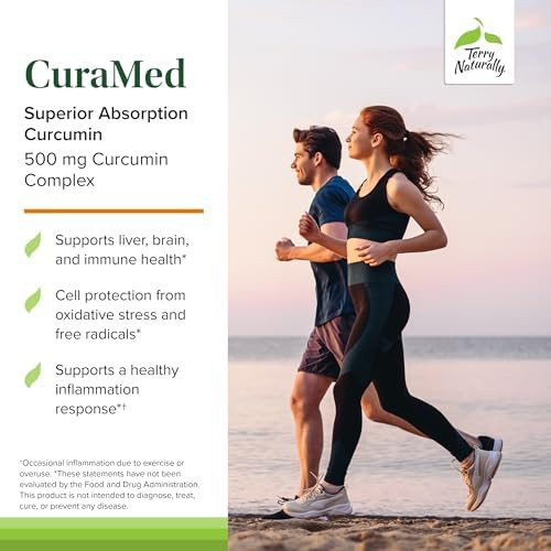 Terry Naturally Curamed 500Mg Antioxidant Supplement For Brain & Immune Health Support Supplement With Curcumin & Turmeric Essential Oil Herbal Liver Support 60 Capsules