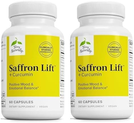 Terry Naturally Saffron Lift + Curcumin Herbal Supplement With Curcumin Nongmo Saffron & Brain Curcumin Capsules Concentration & Relaxation Support Supplement 60 Capsules (Pack Of 2)