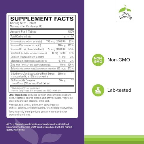 Terry Naturally Virapro Supplement With Herbal Blend For Immune Support Supplement With Elderberry Zinc & Selenium Support Immune Response 60 Tablets