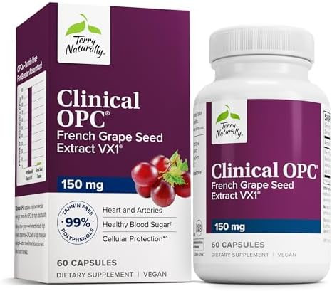 Terry Naturally Clinical Opc Cardiovascular Health & Focus Support Supplement Dietary Supplement With Grape Seed Extract & Sunflower Lecithin Immune Support Supplement 150 Mg 60 Softgels