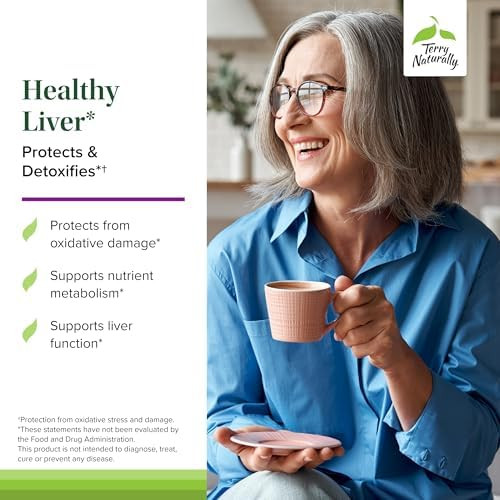 Terry Naturally Healthy Liver Liver Function & Health Support Supplement Cellular Health Support With Andrographis Ep80 & French Grape Seed Extract Gluten Dietary Supplement 60 Capsules