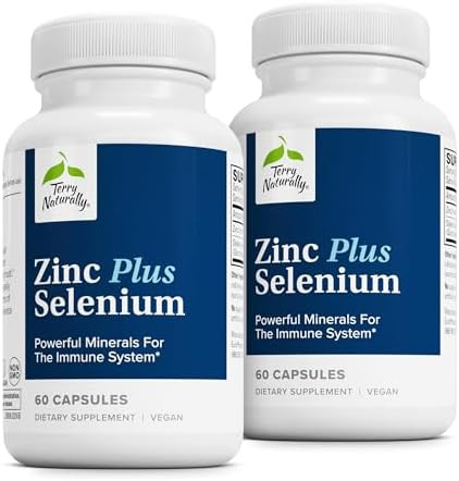 Terry Naturally Zinc Plus Selenium Immune & Respiratory Health Supplement Mineral Supplement With Zinc Bisglycinate Chelate Formula With Selenium For Cellular Health Support 60 Capsules (2Pack)