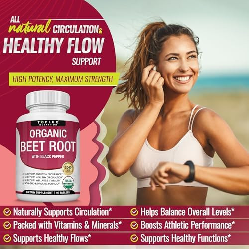 Toplux Organic Beet Root Powder Tablets 2040Mg Natural Nitric Oxide Beets To Support Energy Black Pepper Better Absorption Nongmo For Men Women 90 Tablets