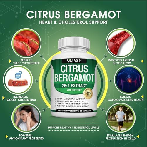 Toplux Citrus Bergamot Supplement 1500Mg 25:1 Bergamot Extract To Support Overall Health Immune System Potent Antioxidant High Absorption Natural Vegan Nongmo For Men Women 90 Capsules