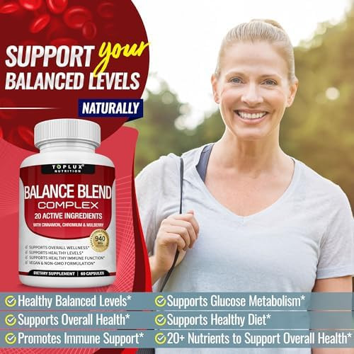 Toplux Premium Natural Balance Blend Complex Supplement Natural 20 Herbs And Vitamins With Cinnamon Nongmo Vegan For Men Women 60 Capsules