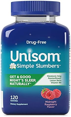 Unisom Simple Slumbers Drug Sleep Aid Gummies Melatonin 5Mg Midnight Raspberry Purple 60 Count