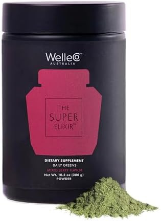 Welleco The Super Elixir Daily Greens Powder Probiotic Drink Mix With Whole Foods Gluten Vegan Gut Health Powder Energy Immunity Healthy Skin Hair & Nails (Jar Pineapple & Lime Jar)