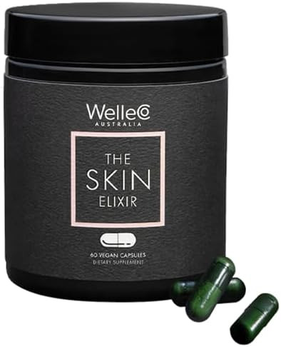 Welleco The Skin Elixir Greens Powder Capsules Plantbased Superfood Supplement With Zinc Turmeric & Antioxidants For Glowing Skin Collagen & Elasticity 60 Ct