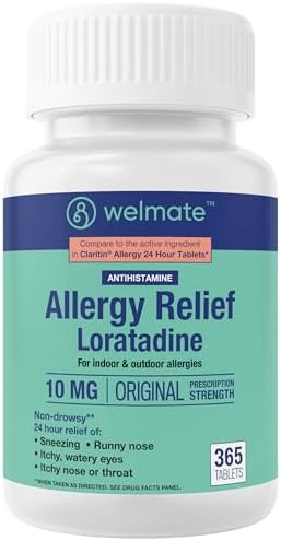 Welmate Allergy Relief Loratadine 10 Mg 24 Hour Relief Antihistamine Non Drowsy Runny Nose Sneezing Itchy Nose & Throat Watery Eyes Indoor & Outdoor Allergy Medication 365 Count