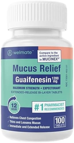 Welmate Mucus Relief Guaifenesin 1200 Mg Maximum Strength Extendedrelease Expectorant Tablets Helps Clear Chest Congestion & Loosen Mucus 12 Hour Relief 100 Count