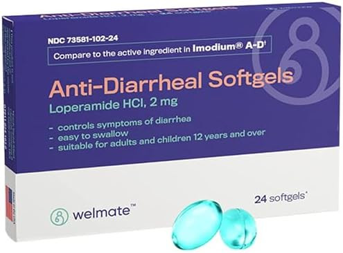 Welmate Antidiarrheal Softgels (24 Softgels) Loperamide Hcl 2 Mg Diarrhea Symptom Relief Upset Stomach Reliever Anti Diarrhea Pills Overthecounter Medication