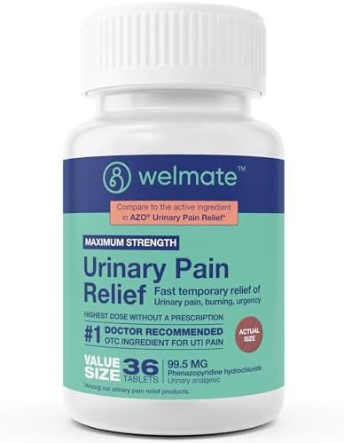 Welmate Urinary Pain Relief (120 Tablets) Phenazopyridine Hydrochloride 99.5Mg Urinary Pain Urgency & Discomfort Maximum Strength Overthecounter Medication