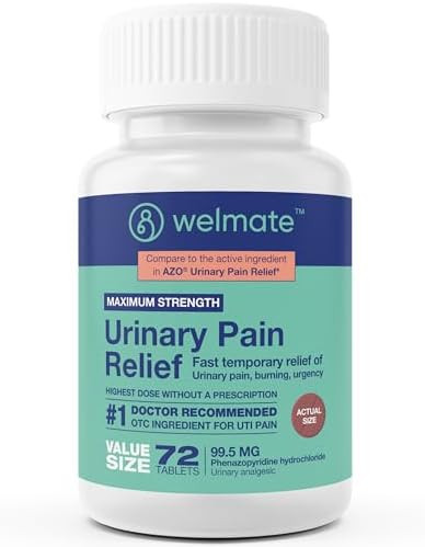 Welmate Urinary Pain Relief (72 Tablets) Phenazopyridine Hydrochloride 99.5Mg Urinary Pain Urgency & Discomfort Maximum Strength Overthecounter Medication